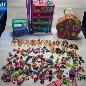 Polly Pocket FasHion Dolls Animal And Accessories Lot 250+ Pieces Mall And Case
